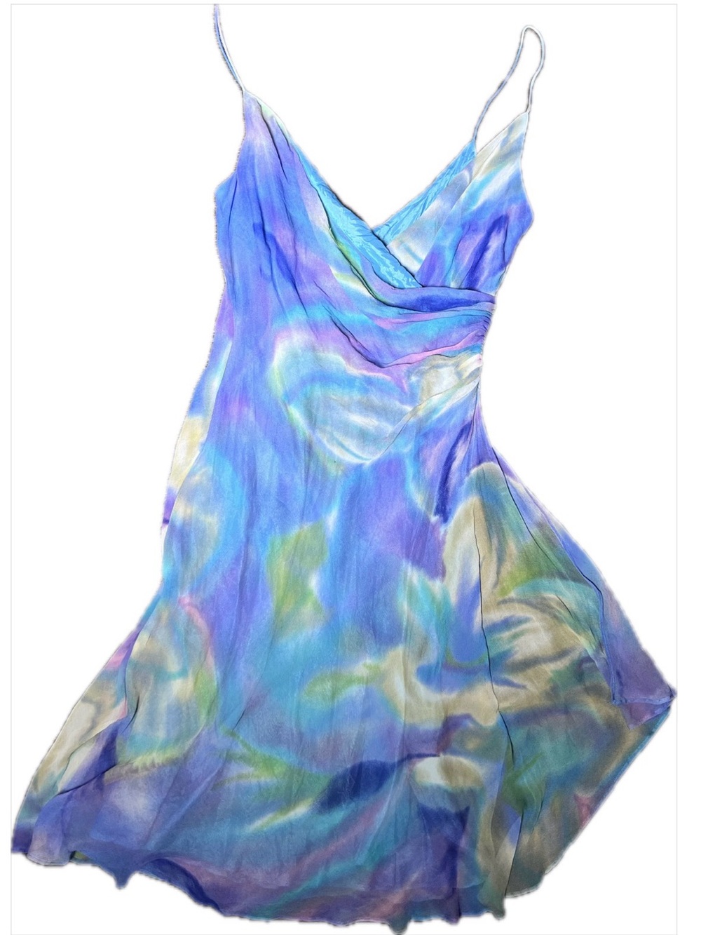 Jones New York Vintage 100% Silk Blue/Purple Watercolor-Print Midi Dress Size 10